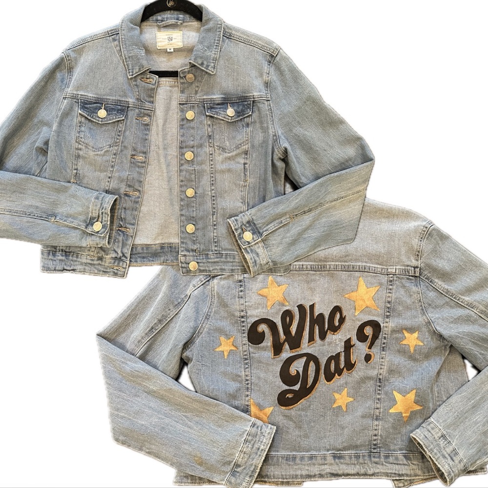 WHO DAT 🖤💛⚜️ Custom Denim Cropped Jacket